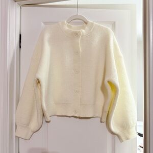 Cream Button-Up Knit Cardigan